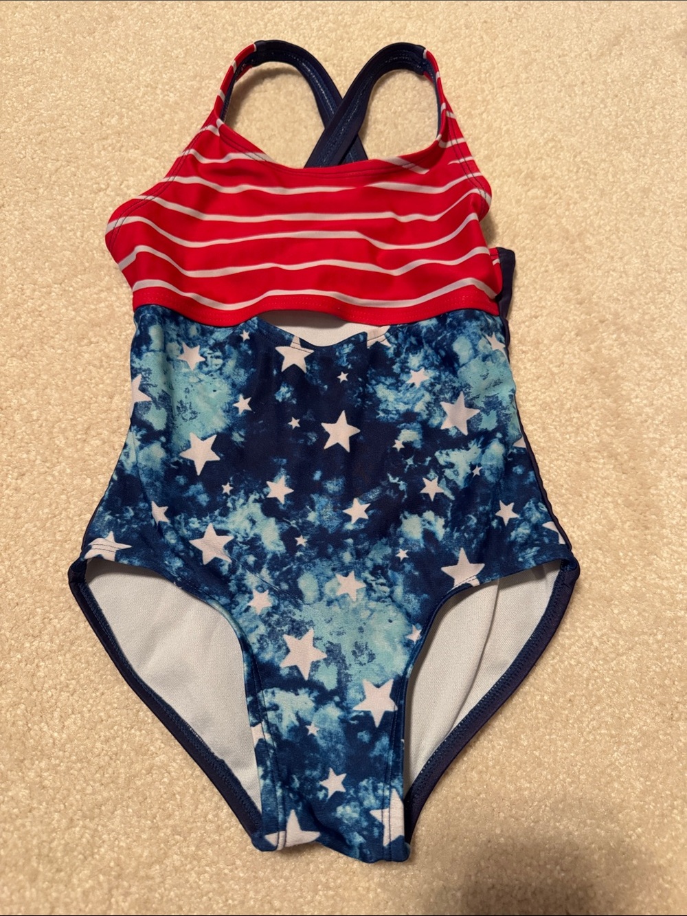 Cat & Jack Red Striped & Blue Star One-Piece Swimsuit